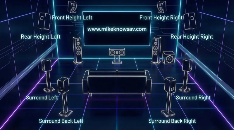 7.1.4 Dolby Atmos speaker placement diagram with overhead height channels for Arizona home theater