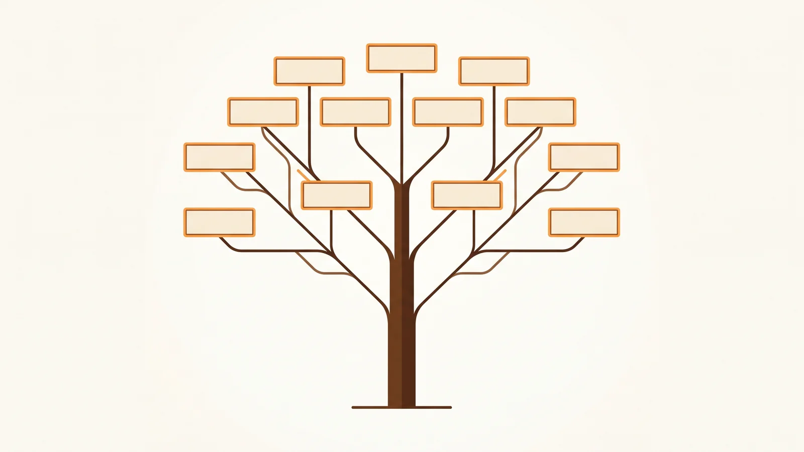 A stylized illustration of a corporate house-of-brands family tree with blank nameplates branching from a single trunk, representing an audio empire