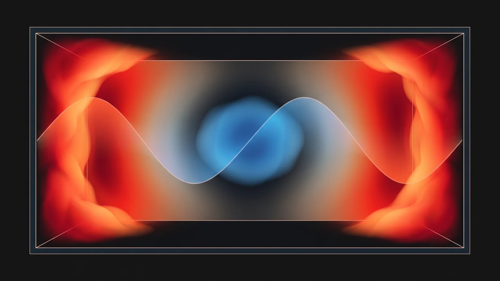 A room-mode standing-wave concept showing bass pressure peaks building up along the walls and a cancellation null in the center of the room