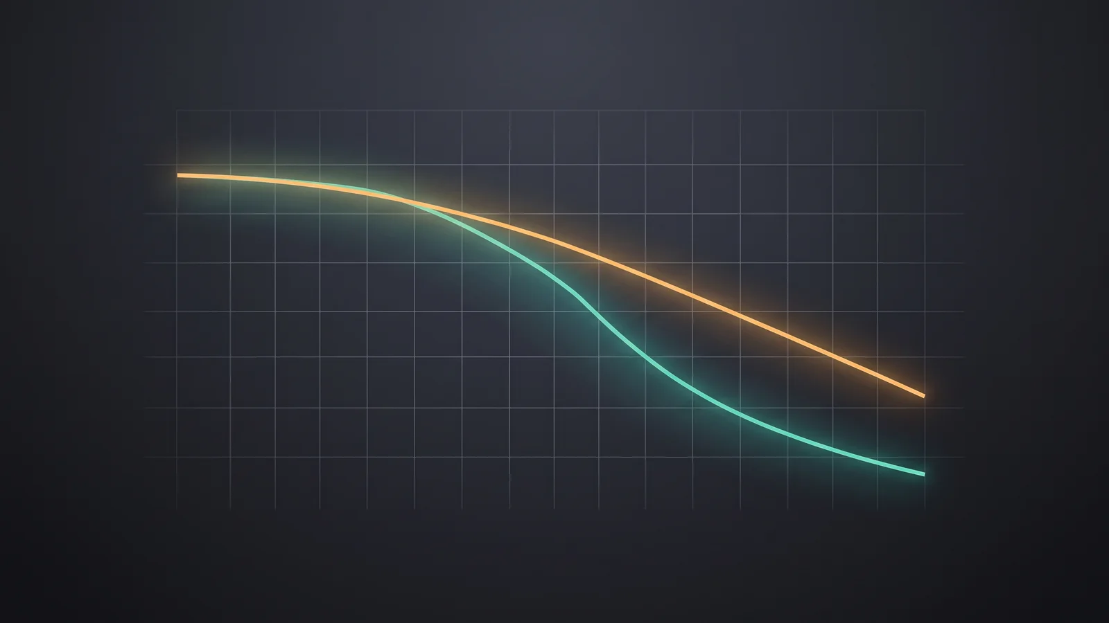 An abstract two-line graph concept comparing a gentle sealed bass rolloff slope against a steeper ported rolloff slope