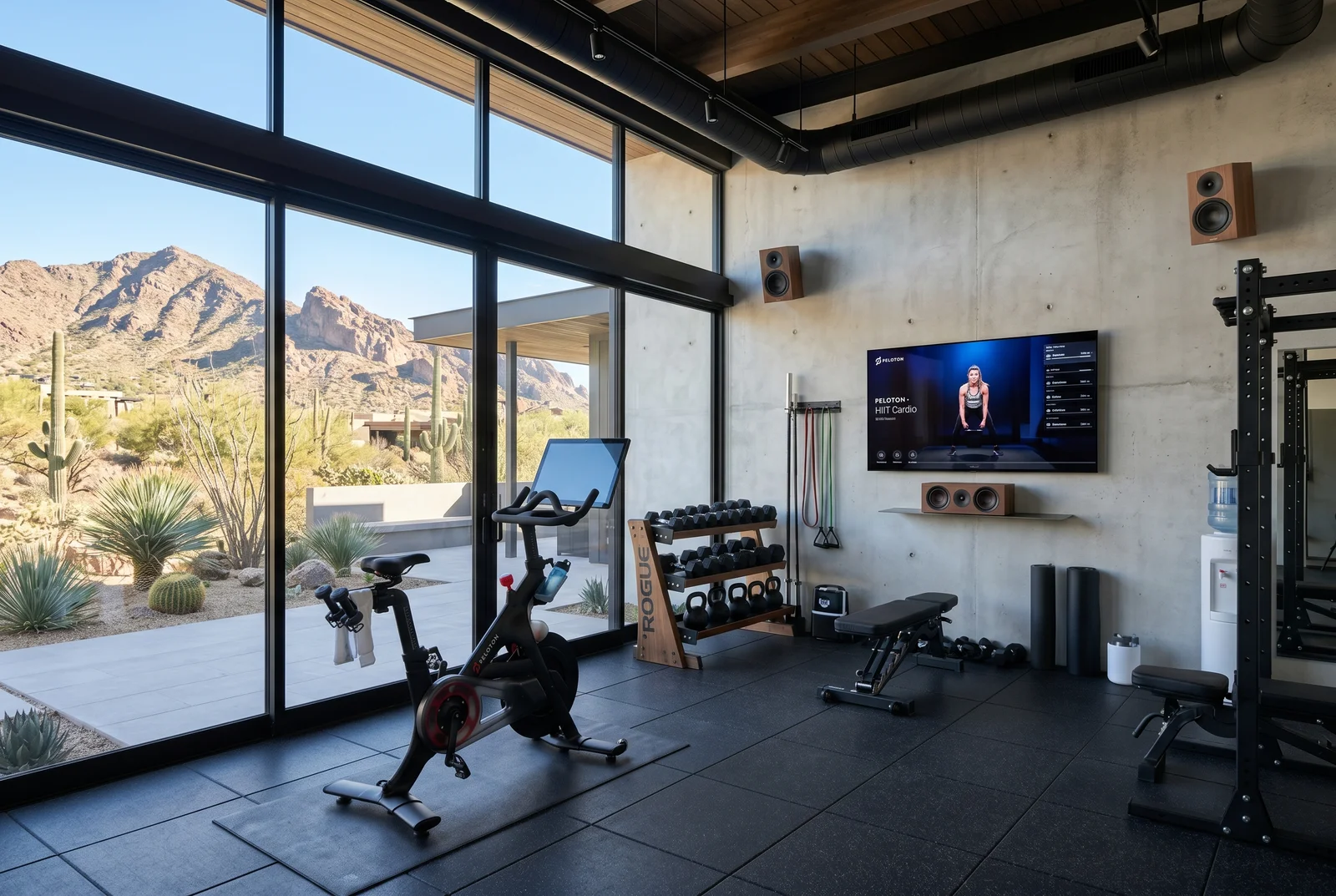 Interior photograph of a luxury home gym in a Paradise Valley Arizona estate — Specialty Audio Rooms Paradise Valley AZ