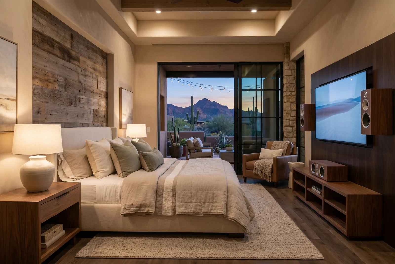 Interior photograph of a luxury master bedroom suite in a Paradise Valley Arizon — Specialty Audio Rooms Paradise Valley AZ
