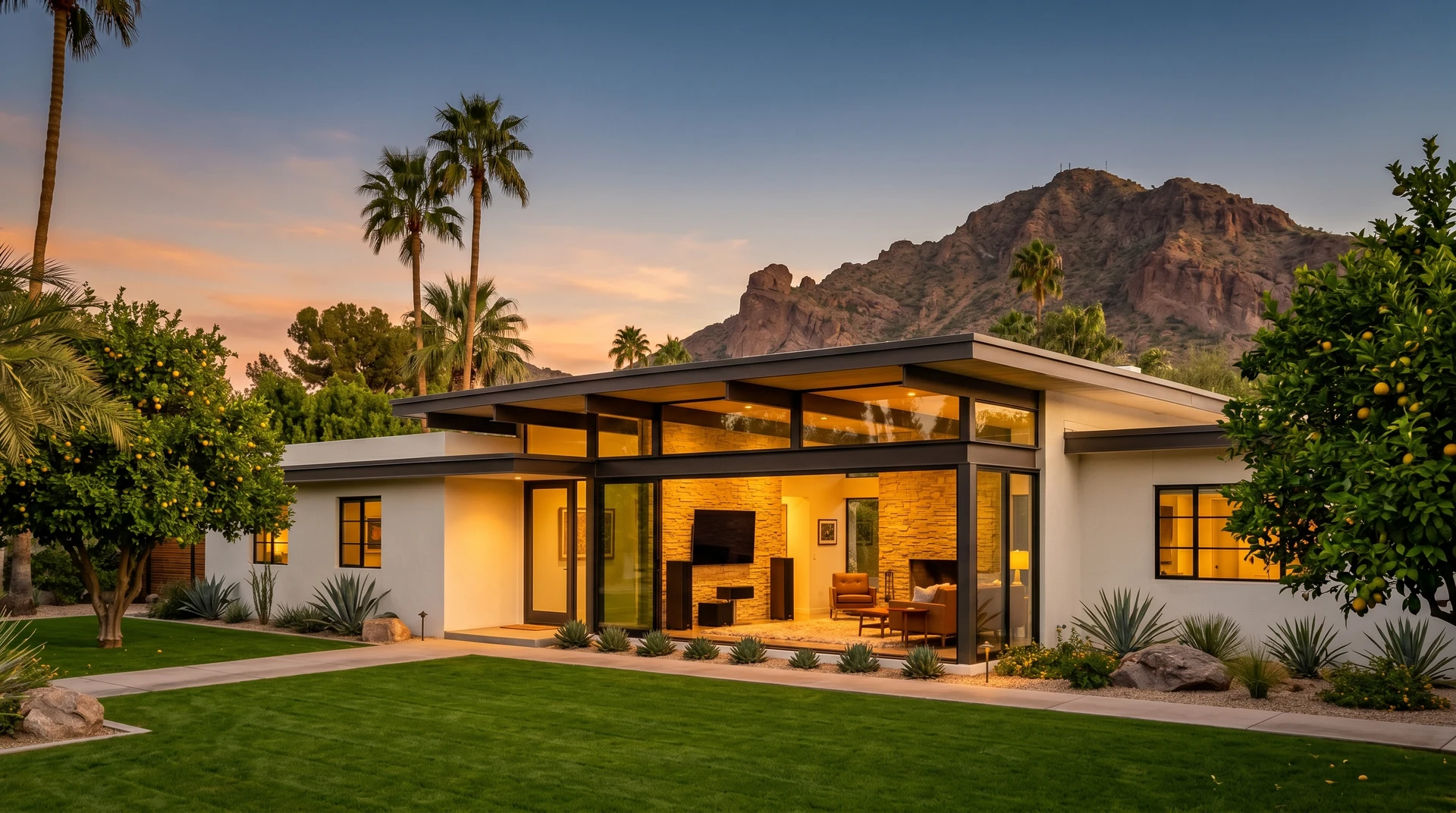 Renovated mid-century modern home in Arcadia Phoenix Arizona with Camelback Mountain backdrop