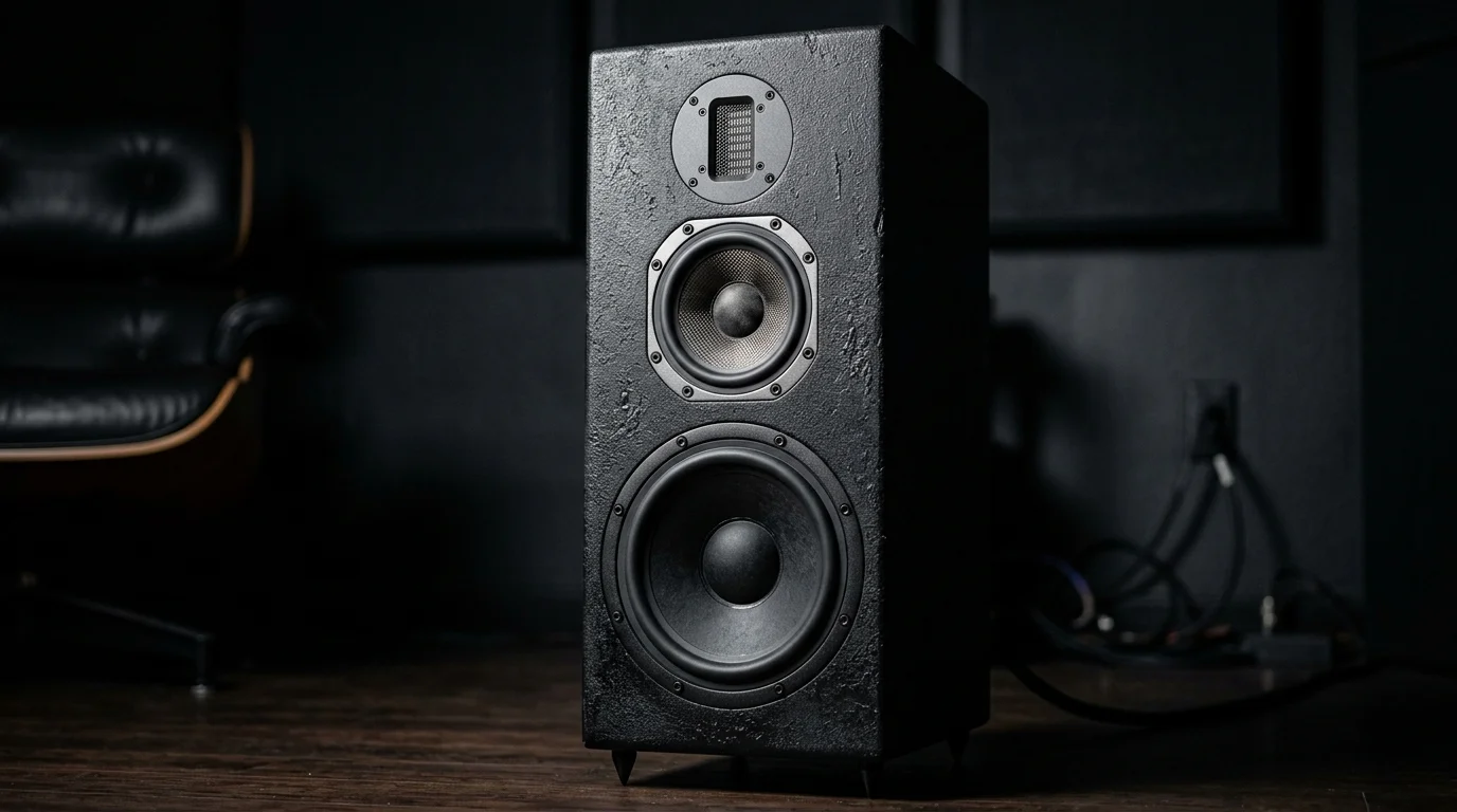 WubWub Audio custom speaker with ribbon tweeter and drivers in dramatic lighting