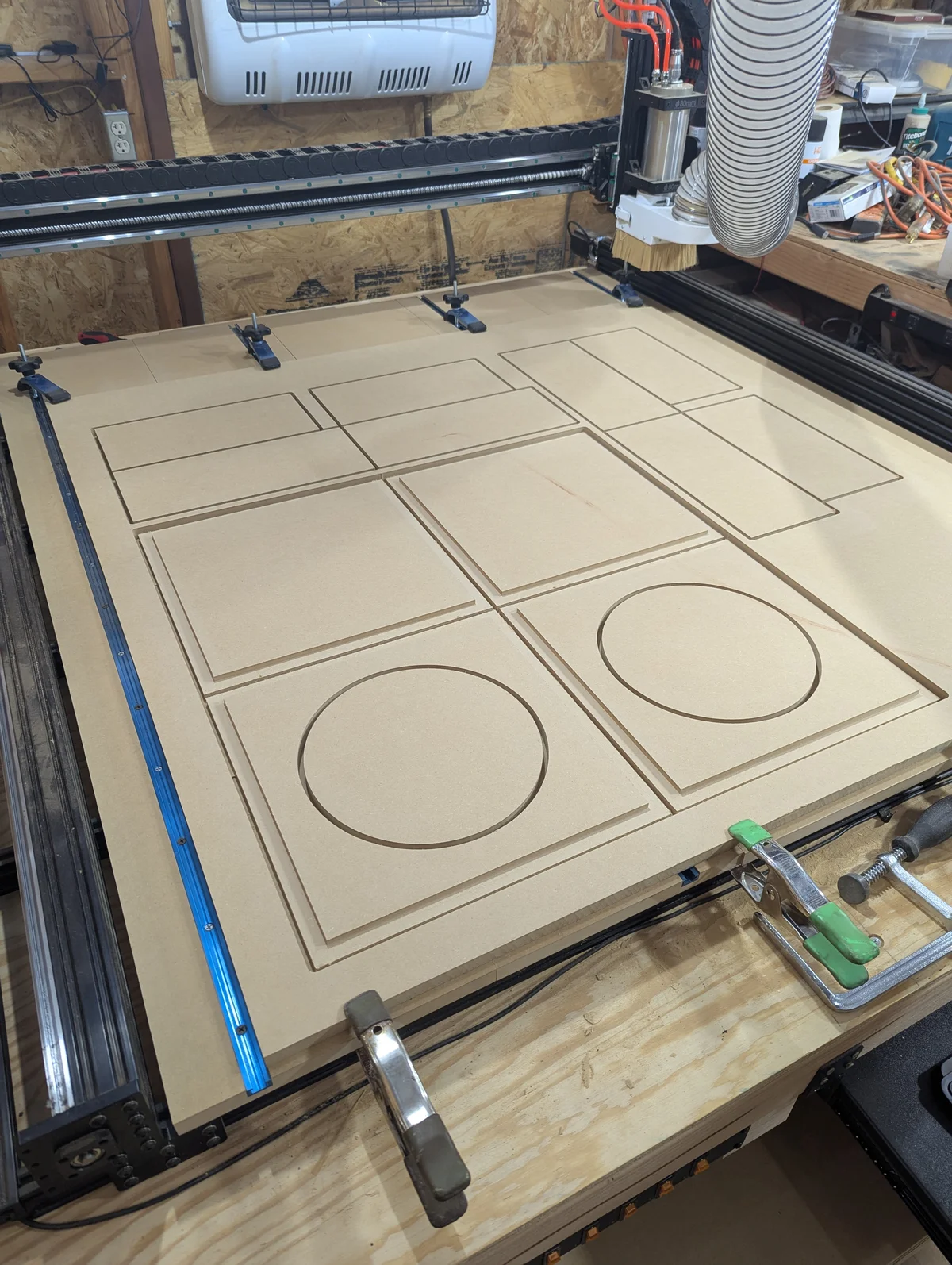 CNC router cutting custom speaker cabinet panels in Mike Knows Audio Video Prescott Arizona workshop