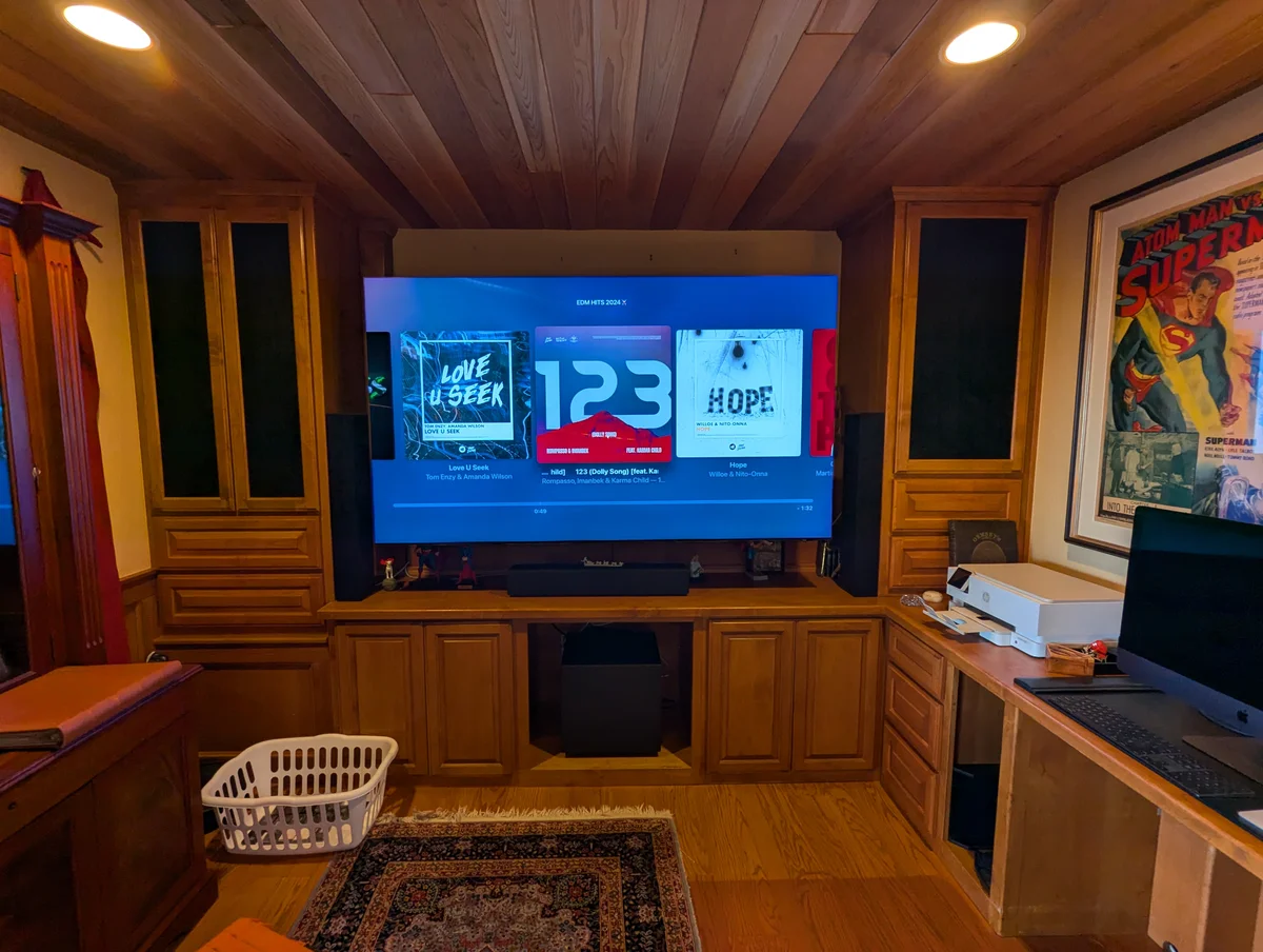 Custom wood-paneled media room with WubWub Audio speakers installed in Prescott Arizona home