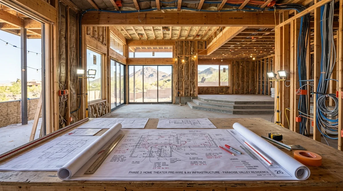 New construction pre-wire planning for home theater installation in Paradise Valley Arizona estate